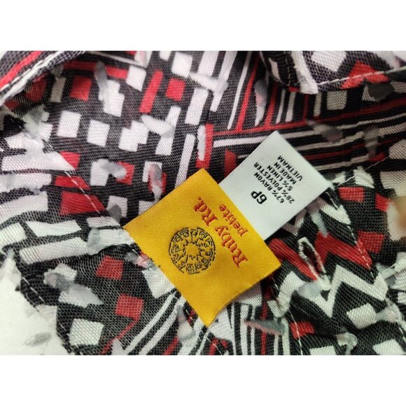 Ruby Rd Women's Button Front Sheer Blouse Red Black White Mock Neck  Size 6P - Picture 7 of 9